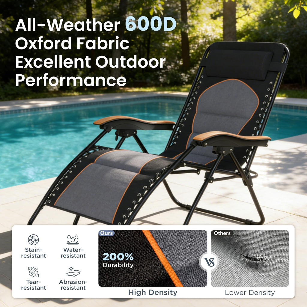 PHI VILLA XXL Oversized Padded Zero Gravity Chair Set of 2, Foldable Patio Recliner, 30" Wide Seat Anti Gravity Lounger with Armrest and Cup Holder, Support 400 LBS (Aqua Blue)