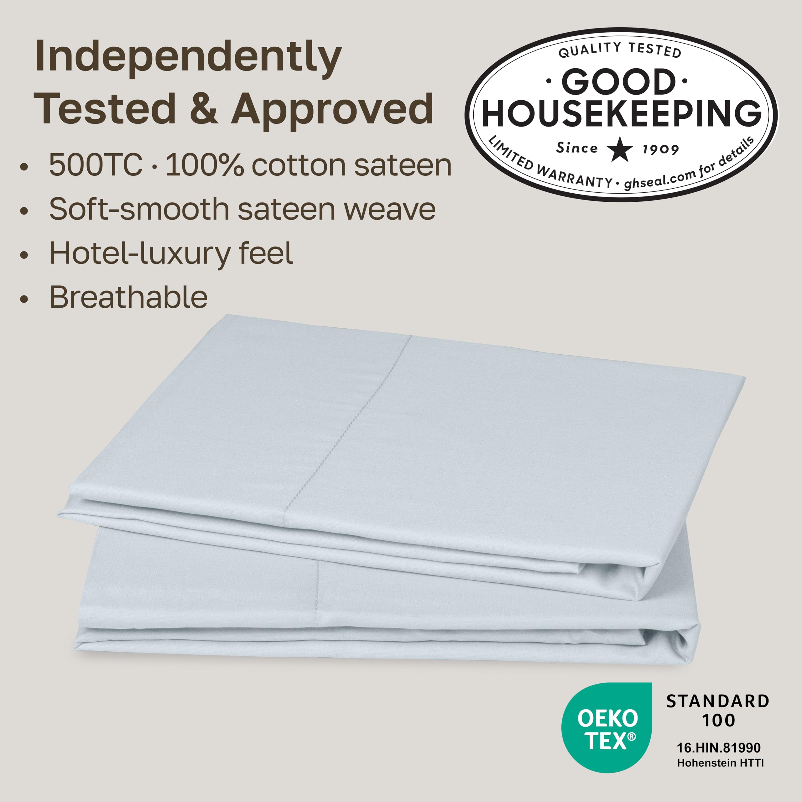 CALIFORNIA DESIGN DEN Soft & Silky 500 Thread Count 100% Cotton is Cool & Smooth, White Pillowcases Queen Size Fits Standard & Queen Pillows (Pure White)