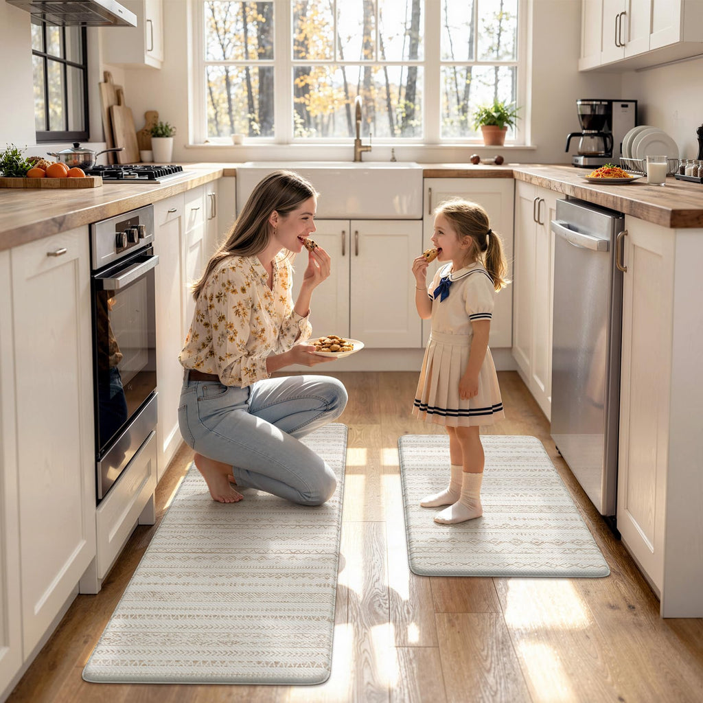 KIMODE Anti Fatigue Kitchen Mats 17"x47"+17"x29", Farmhouse Kitchen Rugs Sets of 2, Cushioned Non Skid Kitchen Mats for Floor, Comfort Kitchen Floor Mats for Sink Laundry Desk Black