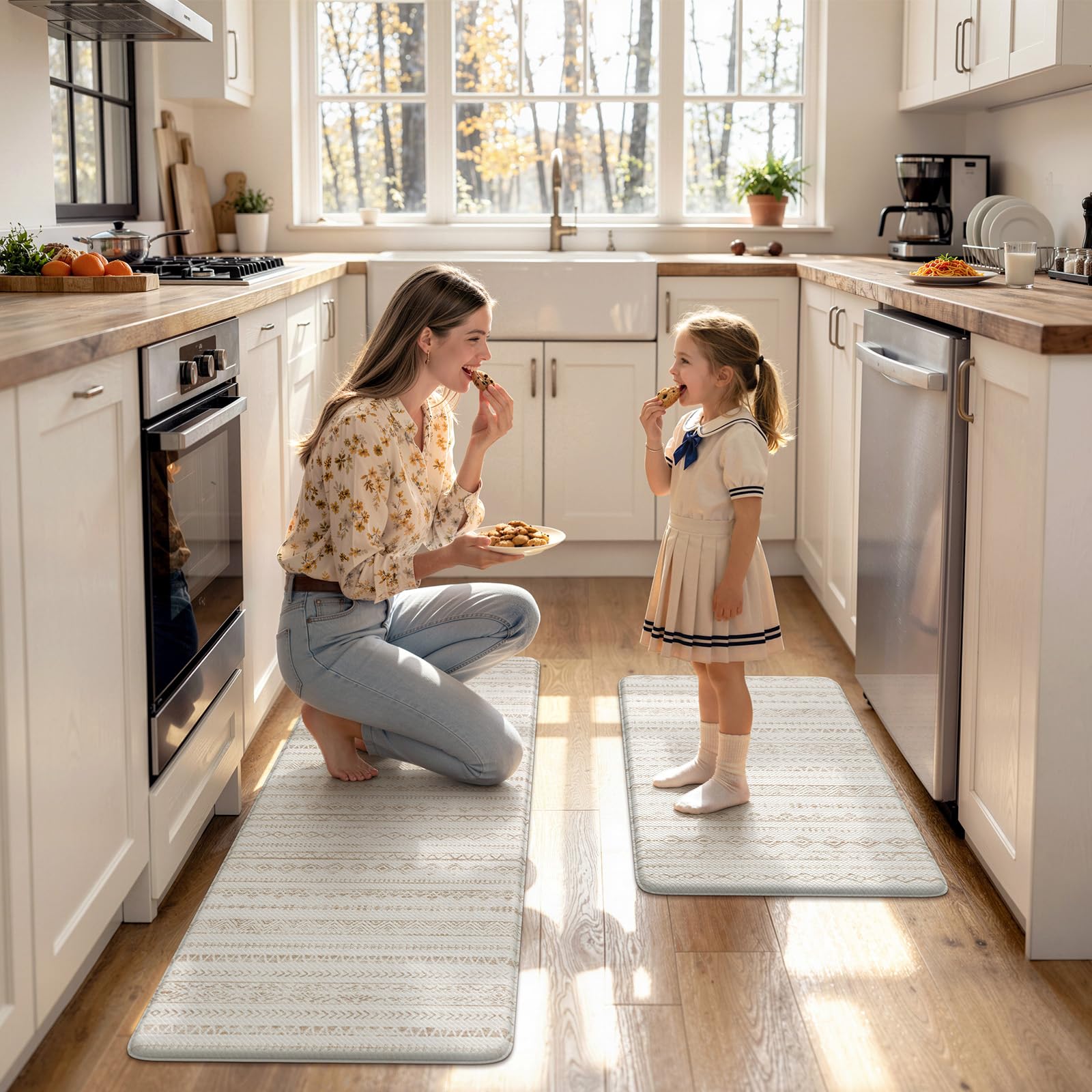 KIMODE Anti Fatigue Kitchen Mats 17"x47"+17"x29", Farmhouse Kitchen Rugs Sets of 2, Cushioned Non Skid Kitchen Mats for Floor, Comfort Kitchen Floor Mats for Sink Laundry Desk Black