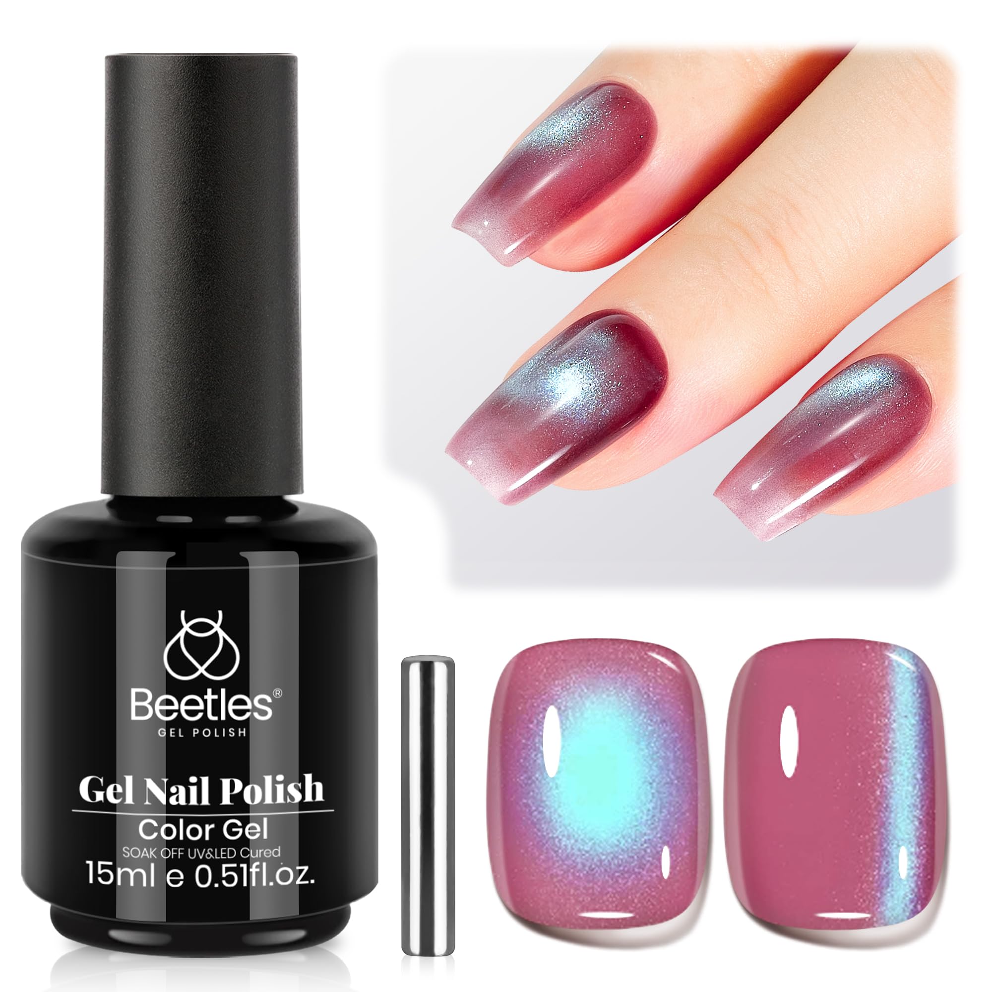 Beetles Star Cascade Silver Cat Eye Gel Nail Polish - 15ML Christmas Silver Glitter Cat Eye Gel Polish with Magnet Soak Off UV Velvet Nail Polish Salon DIY Manicure Winter Gift for Women