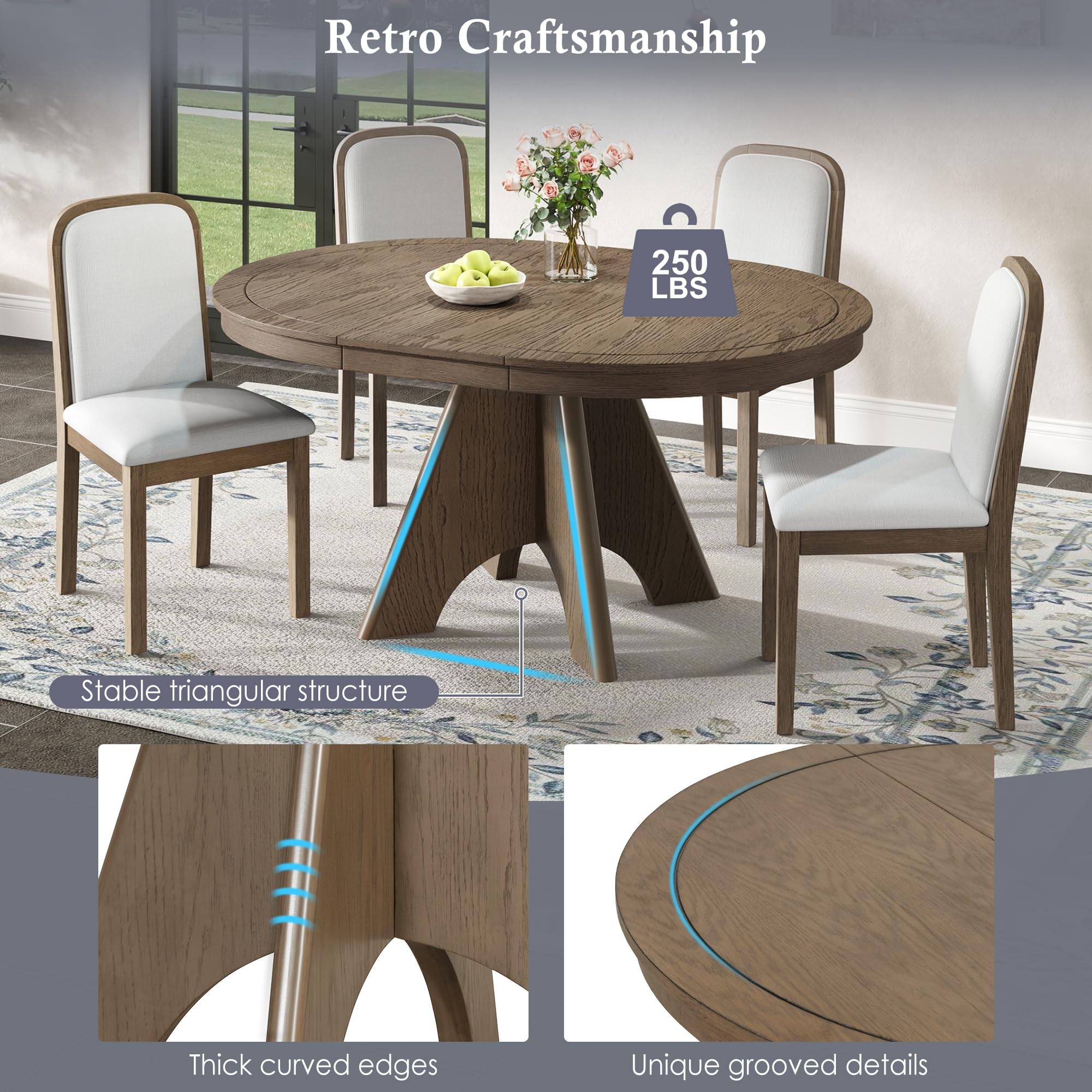 LUMISOL Round Dining Table for 4-6 People, 41"-57" Extendable Kitchen Table with 16" Removable Leaf for Small Places, Kitchen, Dining Room, Espresso
