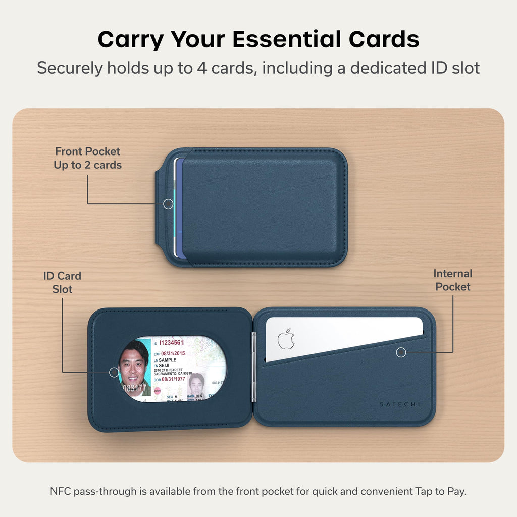 Satechi Magnetic Magsafe Wallet, Double Flap Stand Card Holder, 4 Slots with Front NFC Pass-Through, Adjustable Phone Attachment for iPhone 17/16/15/14/13/12, Travel Accessory