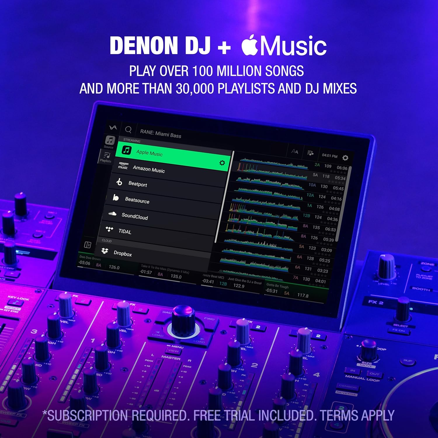 Denon DJ PRIME 4+ Standalone DJ Controller with Stem Separation on 4 Decks, Wi-Fi Streaming, Drop Sampler Mixer, 10.1" Touchscreen, Light Control