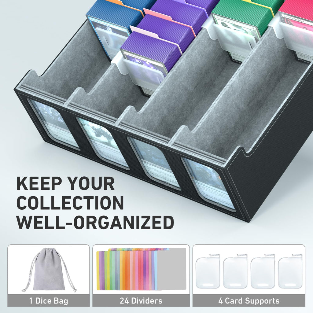 3-Row Trading Card Storage Box, Bulk Cards Case for 2400+ Mtg tcg Magic Playing Game Card Organizer, Commander Deck Box with 3 Supports & 24 Dividers