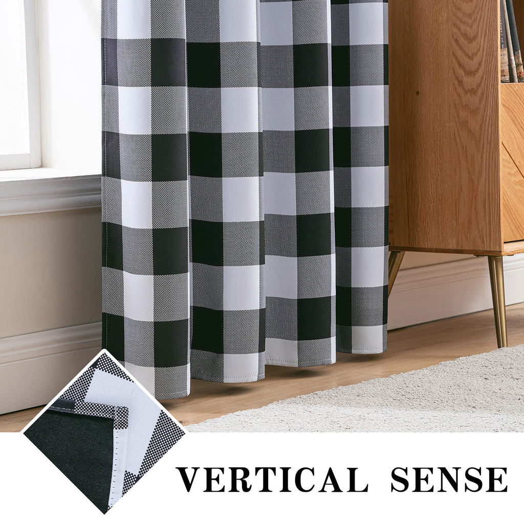 MIULEE Buffalo Plaid Curtains for Farmhouse Bedroom, Blackout Window Drapes with Grommets for Living Room Darkening Light Blocking and Thermal Insulated Set of 2 Panels, W 52" x L 63" Black and White