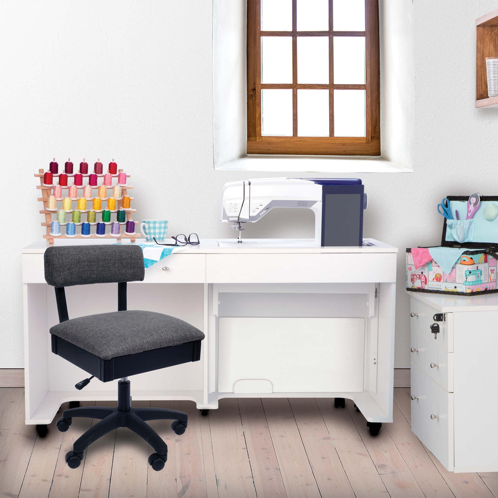 Arrow Sewing H8123 Adjustable Height Hydraulic Sewing and Craft Chair with Under Seat Storage and Solid Fabric, Lady Gray Fabric