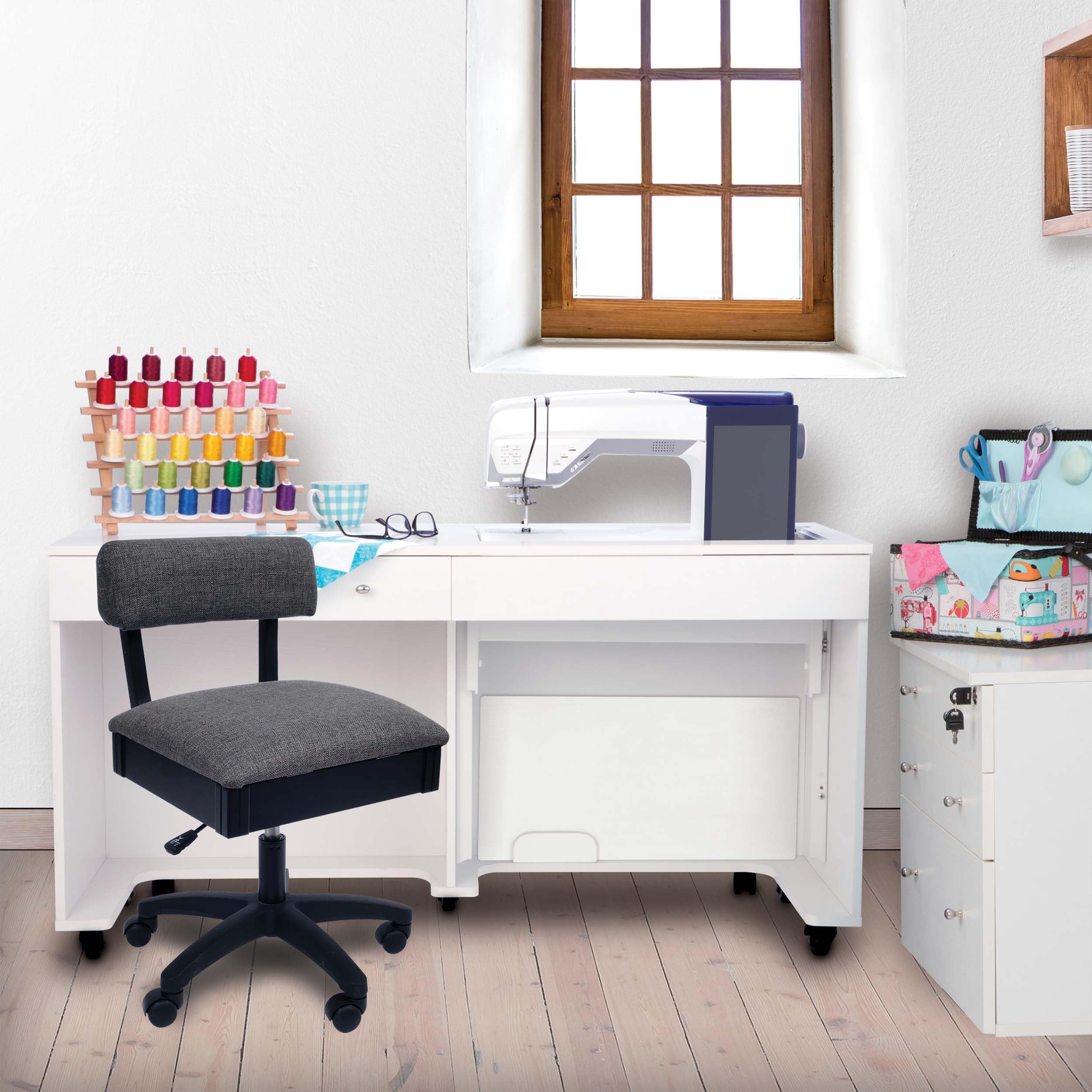 Arrow Sewing H8123 Adjustable Height Hydraulic Sewing and Craft Chair with Under Seat Storage and Solid Fabric, Lady Gray Fabric