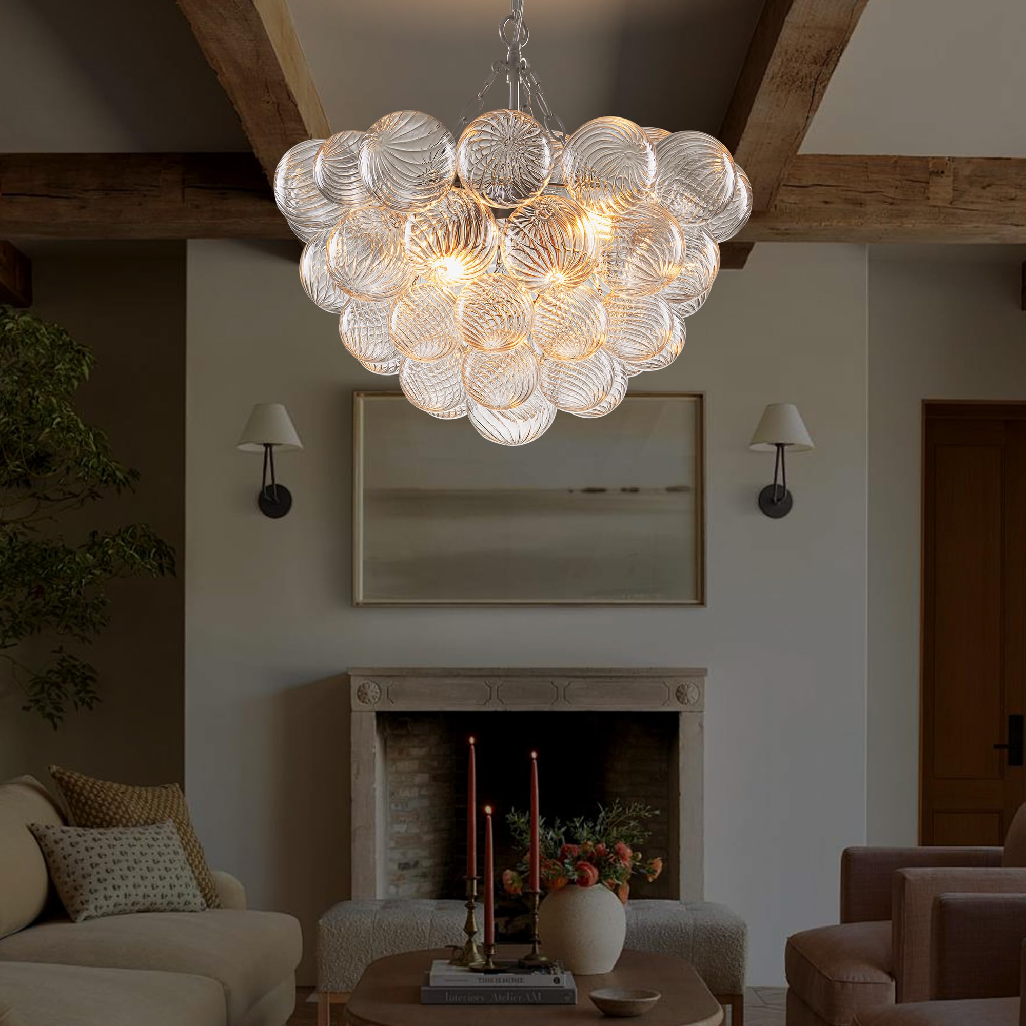 Longree Bubble Glass Ball Chandelier White 20" Dia Pendant Light | Swirled Glass Globe, for Dining Room Kitchen Bathroom Entry Bedroom