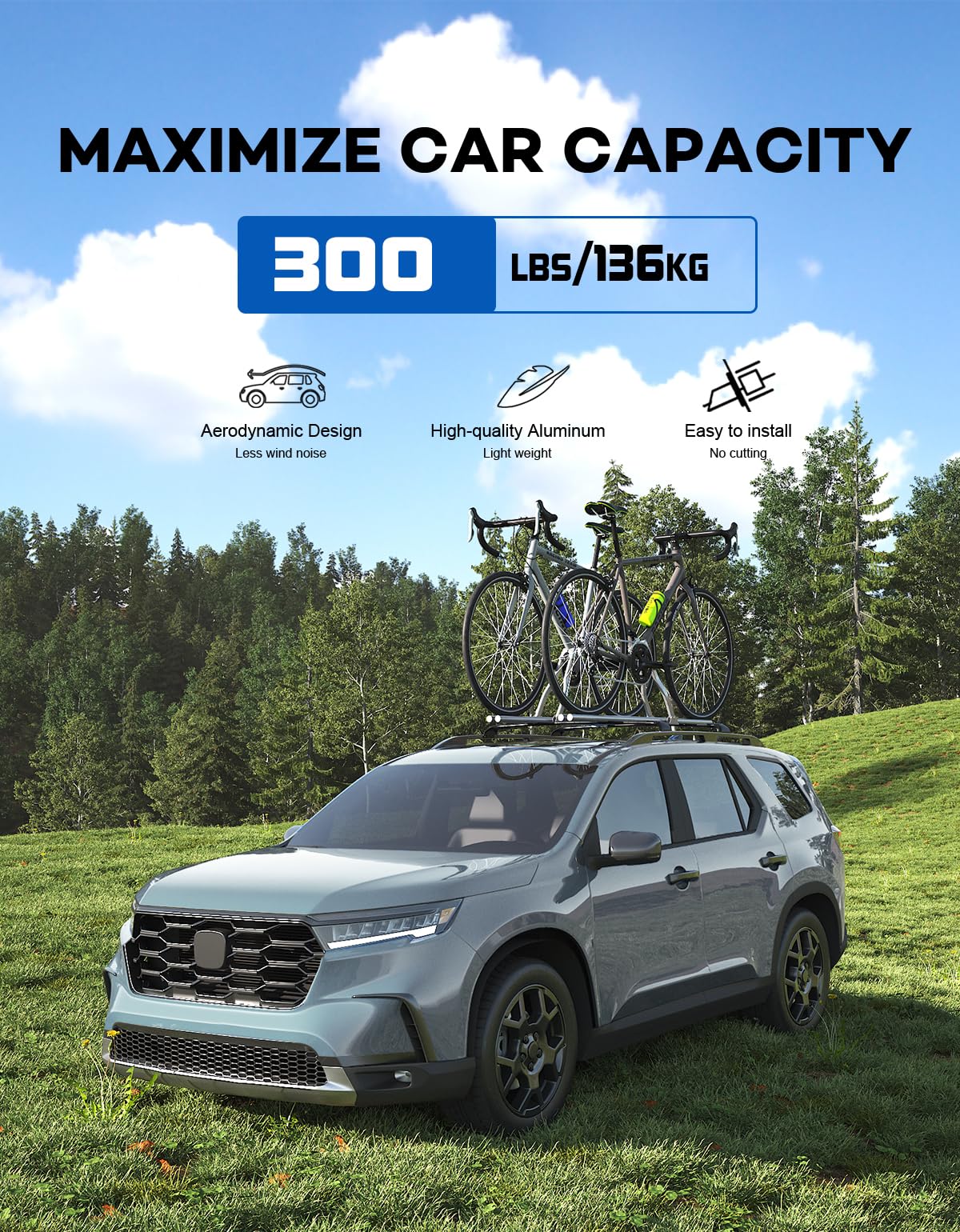 Wonderdriver Roof Rack Cross Bars 300lbs Compatible with Cadillac XT4 2019-2025,Heavy Duty All-Metal Aluminum Roof Rails Crossbars Cargo Canoe Black Rooftop Cargo Carrier Luggage.