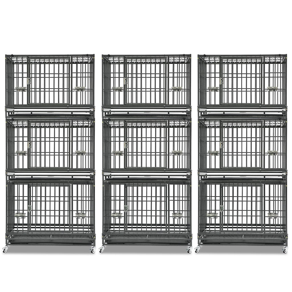Homey Pet 37 inch Stackable Heavy Duty Dog Crate, Indestructible Escape Proof Dogs Cage Kennel with Lockable Wheels, Removable Tray & Metal Grid, Double Doors for High Anxiety Medium/Small Dogs