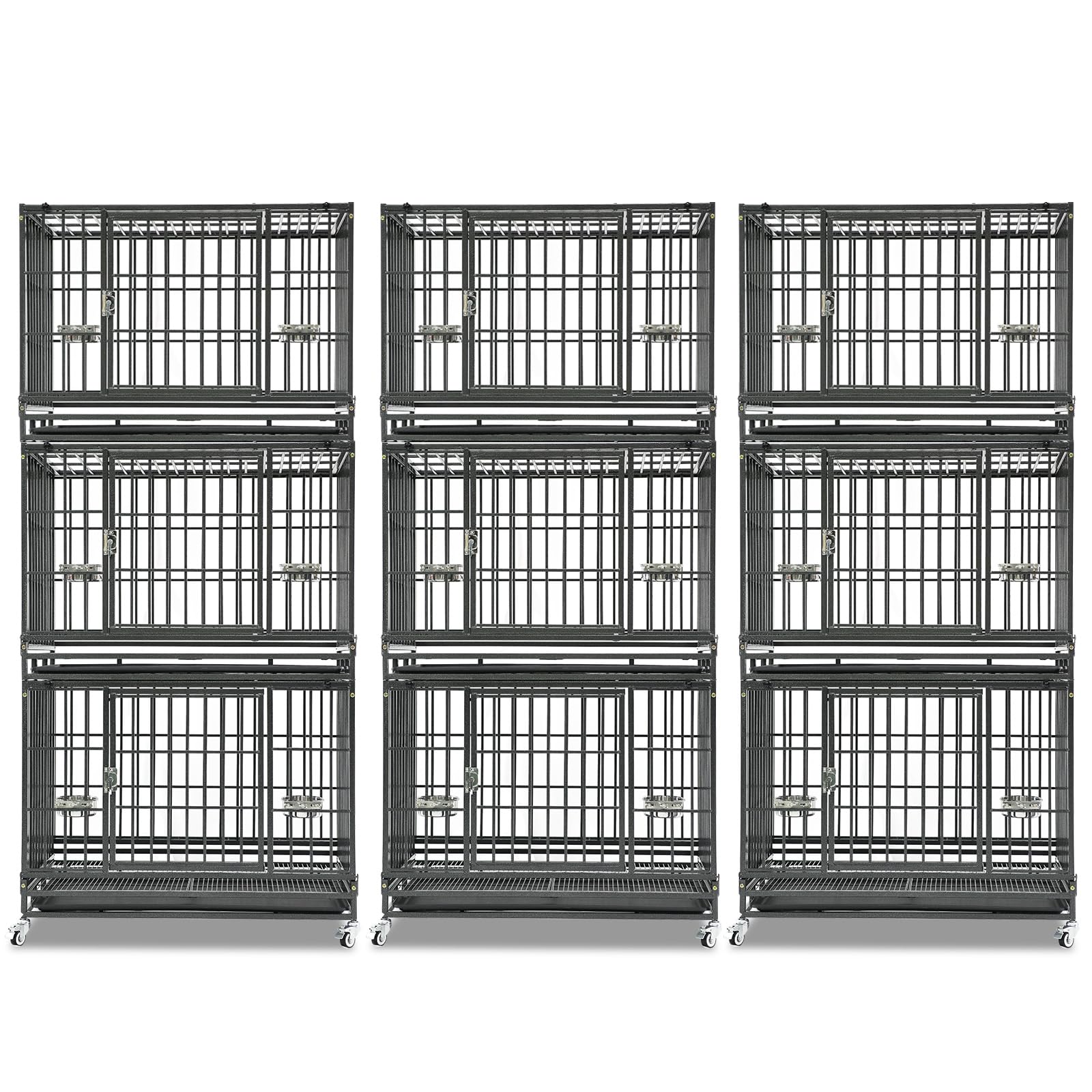 Homey Pet 37 inch Stackable Heavy Duty Dog Crate, Indestructible Escape Proof Dogs Cage Kennel with Lockable Wheels, Removable Tray & Metal Grid, Double Doors for High Anxiety Medium/Small Dogs