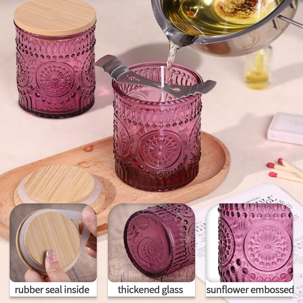 DARJEN 10 Pack Amber Candle Jars for Making Candles- 7.5 OZ Empty Glass Candle Making Jars with Bamboo Lids and Labels, Candle Making Supplies Candle Containers for Home DIY