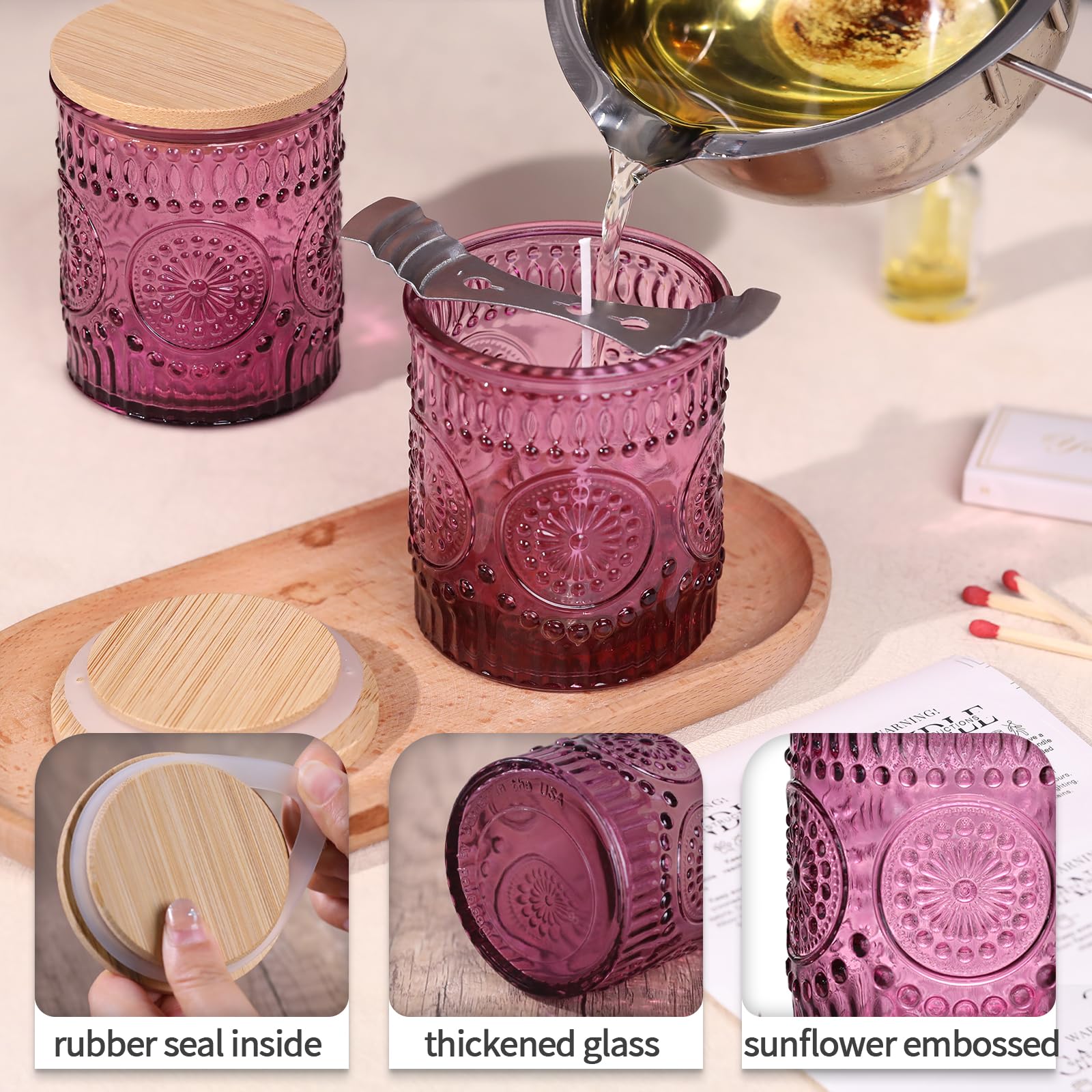 DARJEN 10 Pack Amber Candle Jars for Making Candles- 7.5 OZ Empty Glass Candle Making Jars with Bamboo Lids and Labels, Candle Making Supplies Candle Containers for Home DIY