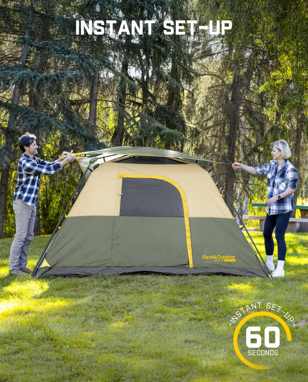 FanttikOutdoor Camping Tent 4/6/8/10 Person Instant Cabin Tent Setup in 60 Seconds with Rainfly & Windproof Portable with Carry Bag for Family Camping & Hiking, Upgraded Ventilation, Navy Blue