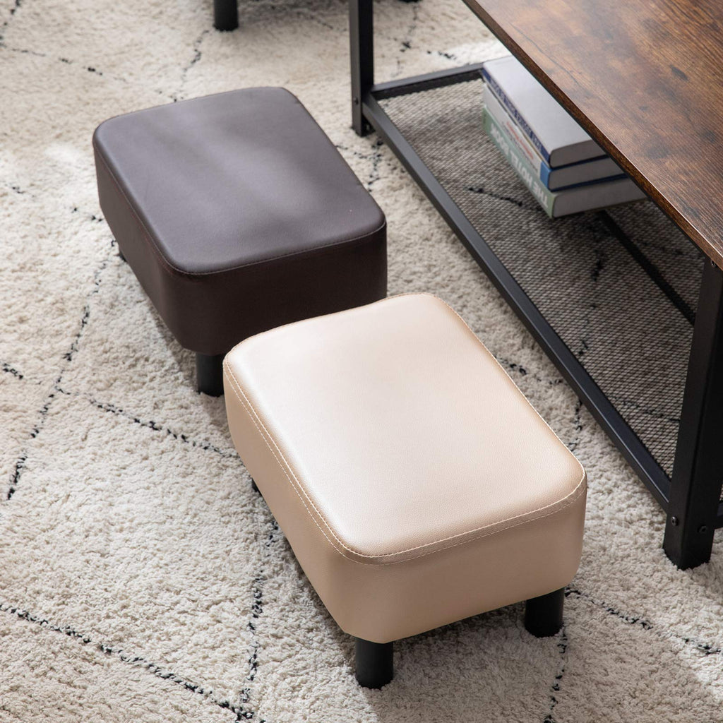 IBUYKE 16.54" Small Footstool, PU Faux Leather Step Stool, with Padded Seat Pine Wood Legs and Padded Rectangular Stool, for Bedroom, Black RF-BD210