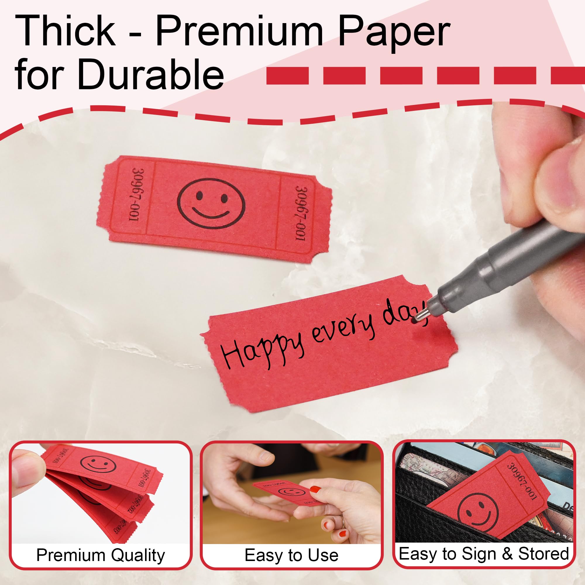 L LIKED 500 Raffle Tickets, Smile,Bule(6 Color Selection), Single Roll, Ticket for Events, Entry, Class Reward, Raffle & Prizes