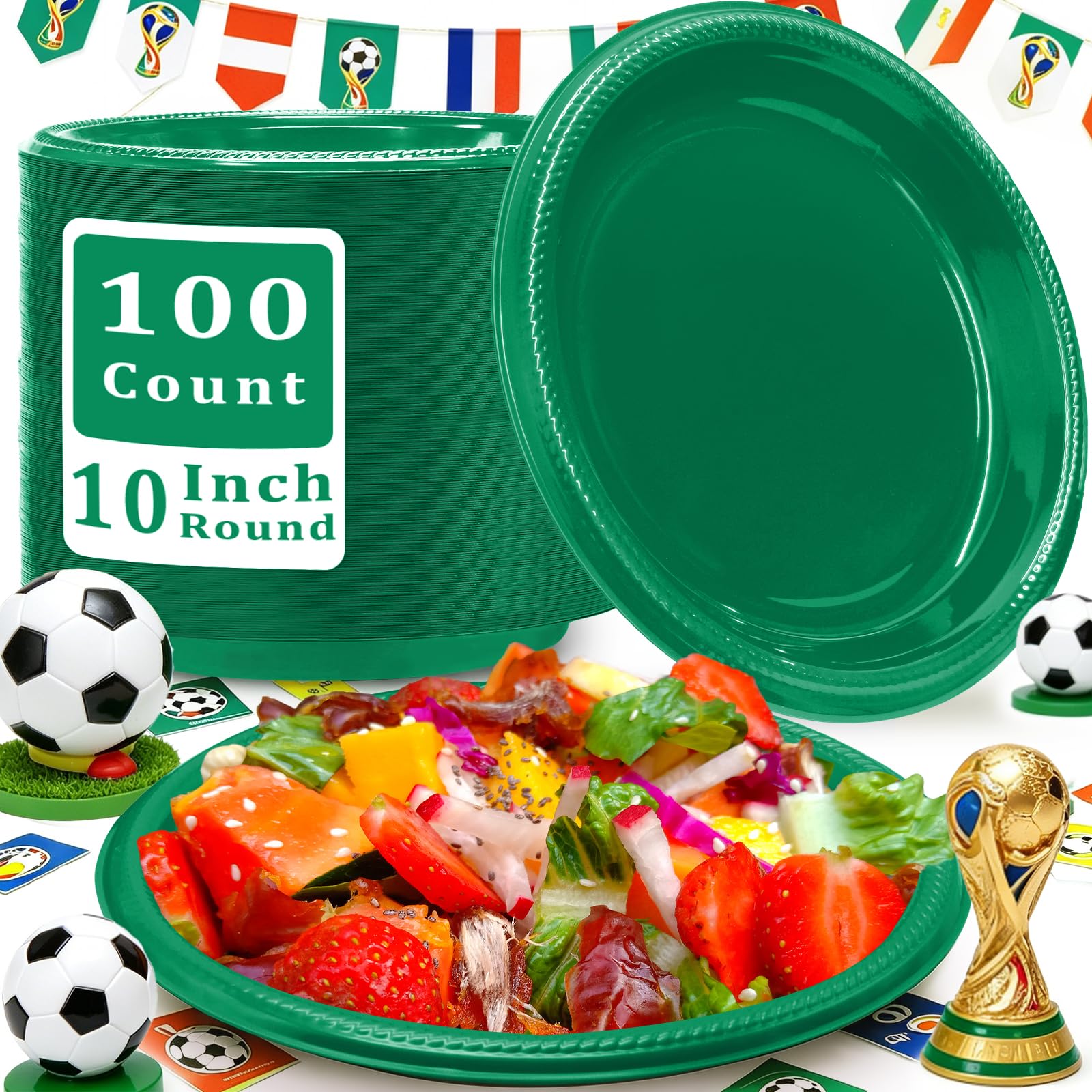 50 Pcs Black Plastic Plates, 10 Inch Black Plates, Black Party Plates Disposable for Birthday Weddings Fathers Day World Cup