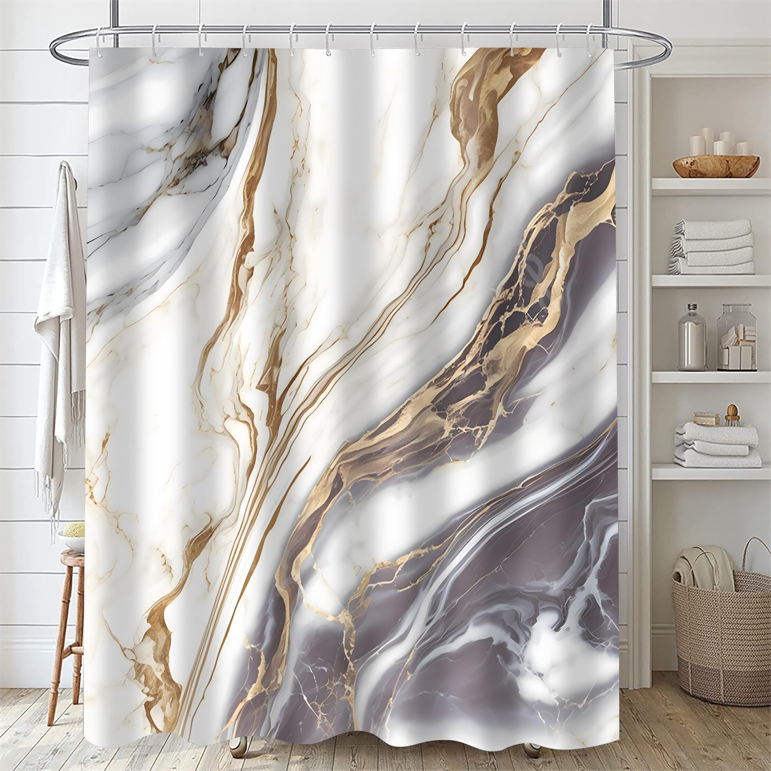 Nkzply 4 Pcs Black Marble Shower Curtain Sets with Rugs Gold Bathroom Sets with Shower Curtain and Rugs Modern Abstract Bathroom Decor Accessories Shower Curtains for Bathroom Toilet Lid Cover