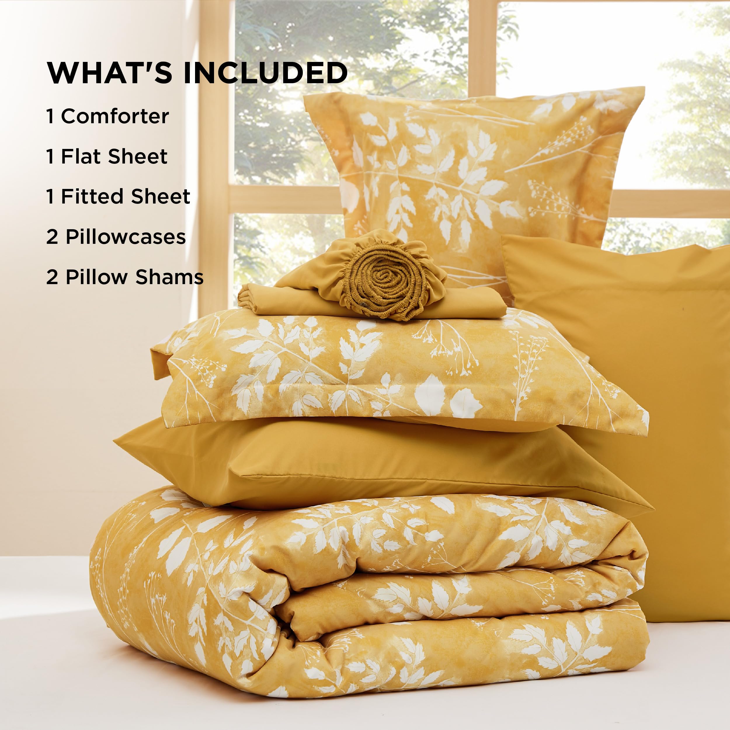 Bedsure Twin Comforter Set - 5 Pieces Floral Sage Green Soft Bedding Sets, Twin Bed in a Bag with Botanical Flowers Comforter, Sheets, Pillowcase & Sham