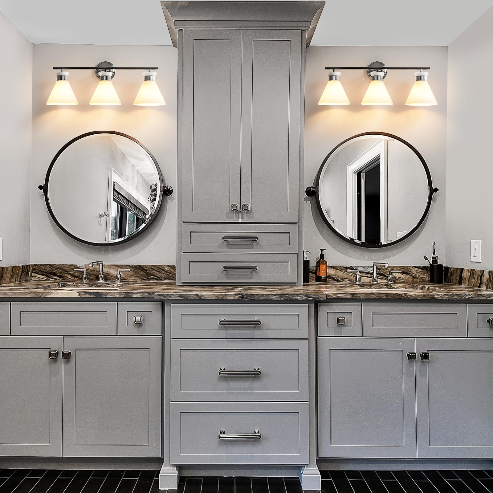 WOSHITU Gold Bathroom Light Fixtures: Modern Vanity Lighting Fixtures 2 Lights for Bathroom Mid Century Vanity Light Sconces Over Mirror with Frosted Milky Glass for Bath Bedroom Makeup