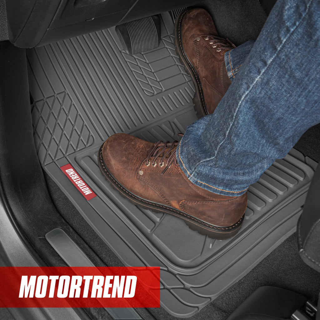 Motor Trend FlexTough™ Heavy Duty Rubber Black Car Floor Mats All Weather & Jumbo SUV Cargo Liner Full Set - Universal Trim to Fit Automotive Floor Mats & Trunk Mats for Cars Interior Accessories