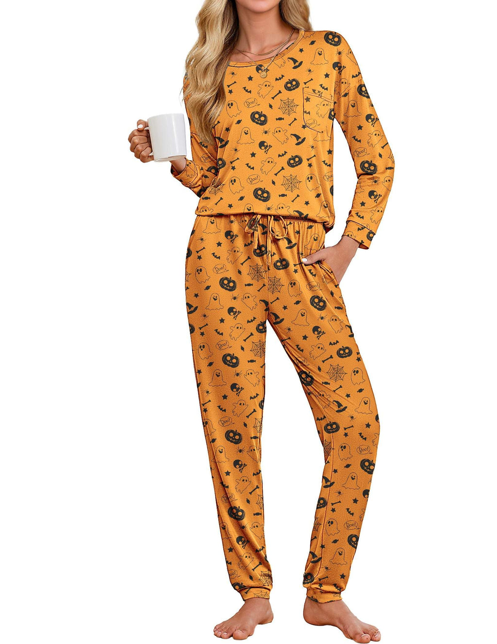 Ekouaer Womens Pajamas Set Long Sleeve Christmas PJ Sets Soft Lounge Set for Women Sleepwear Joggers with Pockets