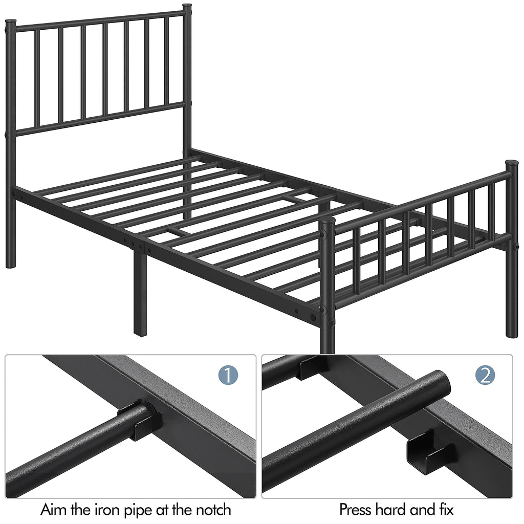 Yaheetech Twin Bed Frame Metal Platform Bed Frame Mattress Foundation with Spindle Headboard & Footboard/No Box Spring Needed/14 Inch Underbed Storage/Firm Support & Easy Set up Structure, Black
