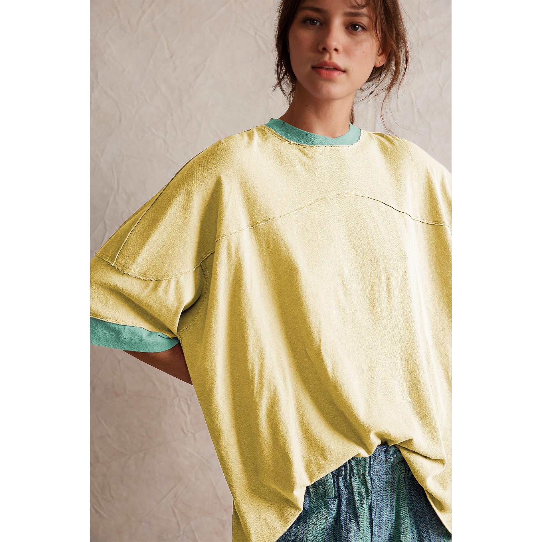 Songling Womens 3/4 Length Sleeve Casual Loose Fit Summer Tee Shirt Basics Cotton t Shirts Trendy Tops
