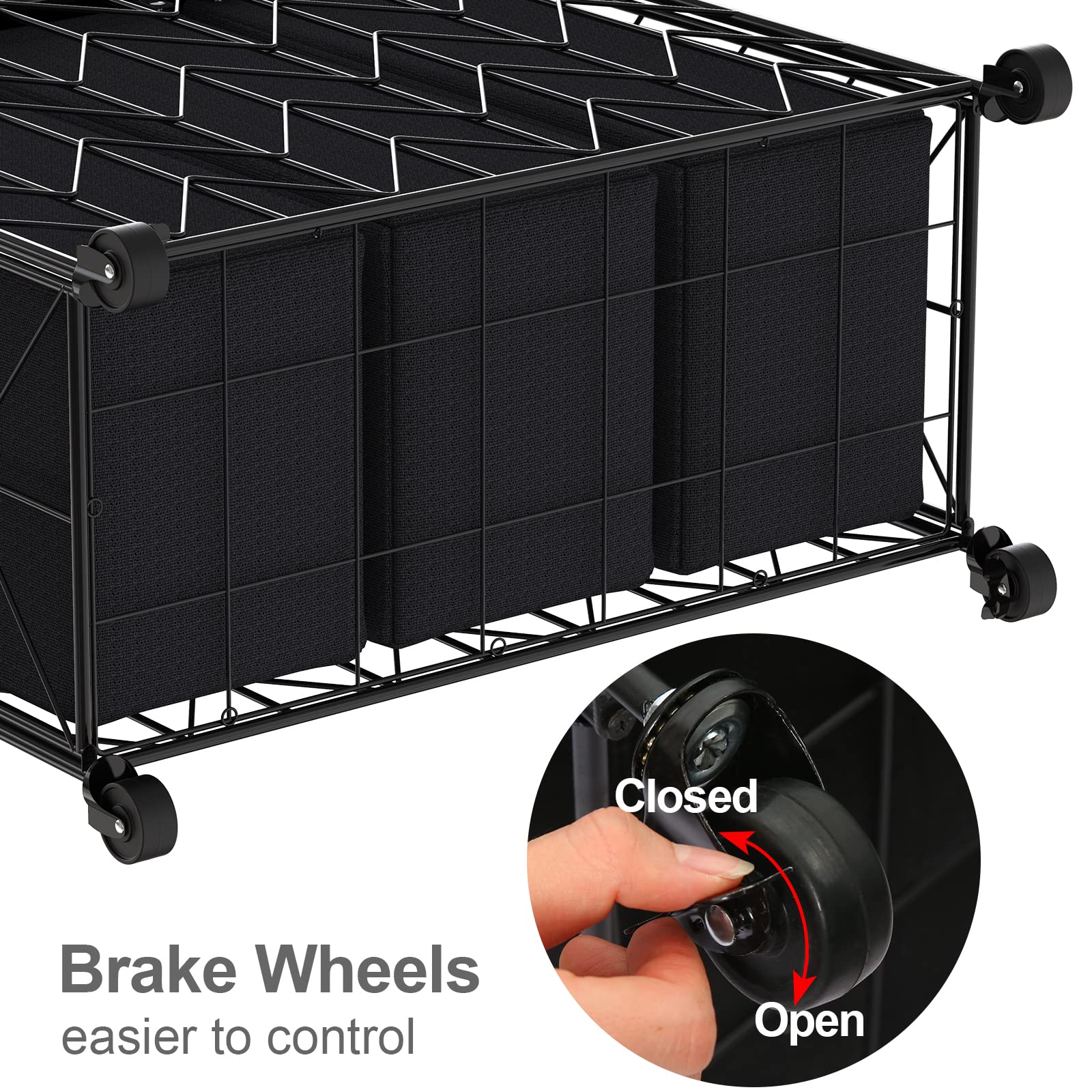 WOWLIVE Laundry Basket with Wheels, Heavy Duty Laundry Hamper with Wood Lid, Clothes Hamper with Divided Removable Liner Bag, Large Capacity Iron-Made Laundry Sorter Laundry Room Organization (Beige)