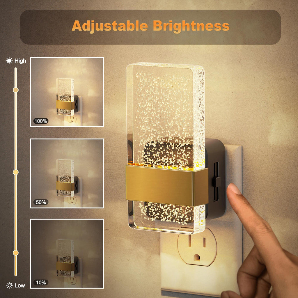 JandCase Night Lights Plug into Wall, Dusk to Dawn Sensor, 3000K Soft White LED, Acrylic Design, 0-100lm Adjustable Brightness, for Bedroom, Bathroom, Living Room, Hallway