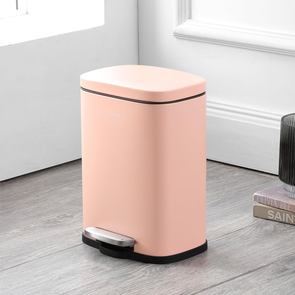 happimess HPM1006B Connor Rectangular 13-Gallon Trash Can with Soft-Close Lid and Free Mini Trash Can, Fingerprint Resistant, Modern, Minimalistic for Home, Kitchen, Office, Bathroom, Black