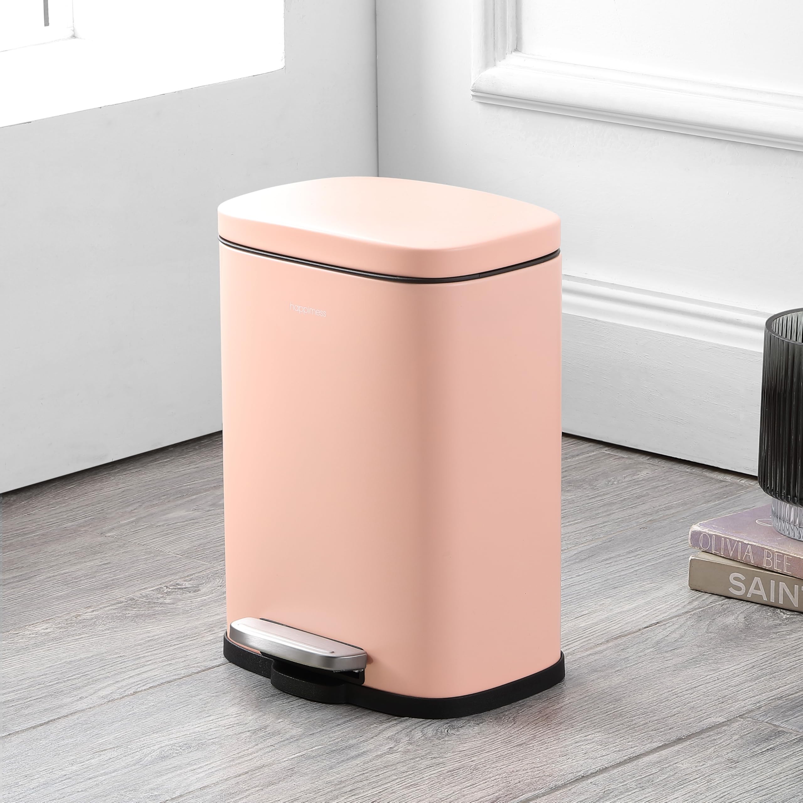 happimess HPM1006B Connor Rectangular 13-Gallon Trash Can with Soft-Close Lid and Free Mini Trash Can, Fingerprint Resistant, Modern, Minimalistic for Home, Kitchen, Office, Bathroom, Black