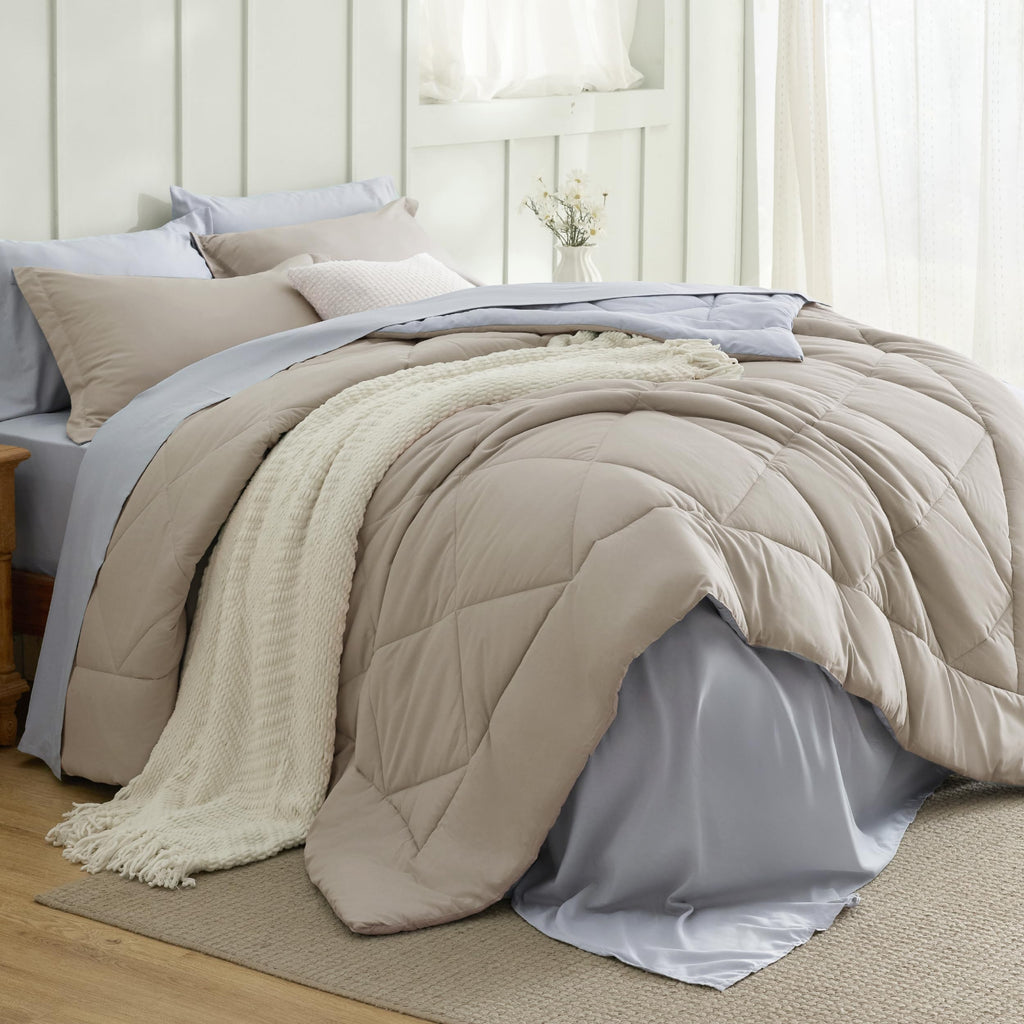 Bedsure Twin Comforter Set - 5 Pieces Reversible Grey Bedding, Twin Size Bed Set for All Seasons, Bed in a Bag with Down Alternative Comforter, Sheets, Pillowcase & Sham