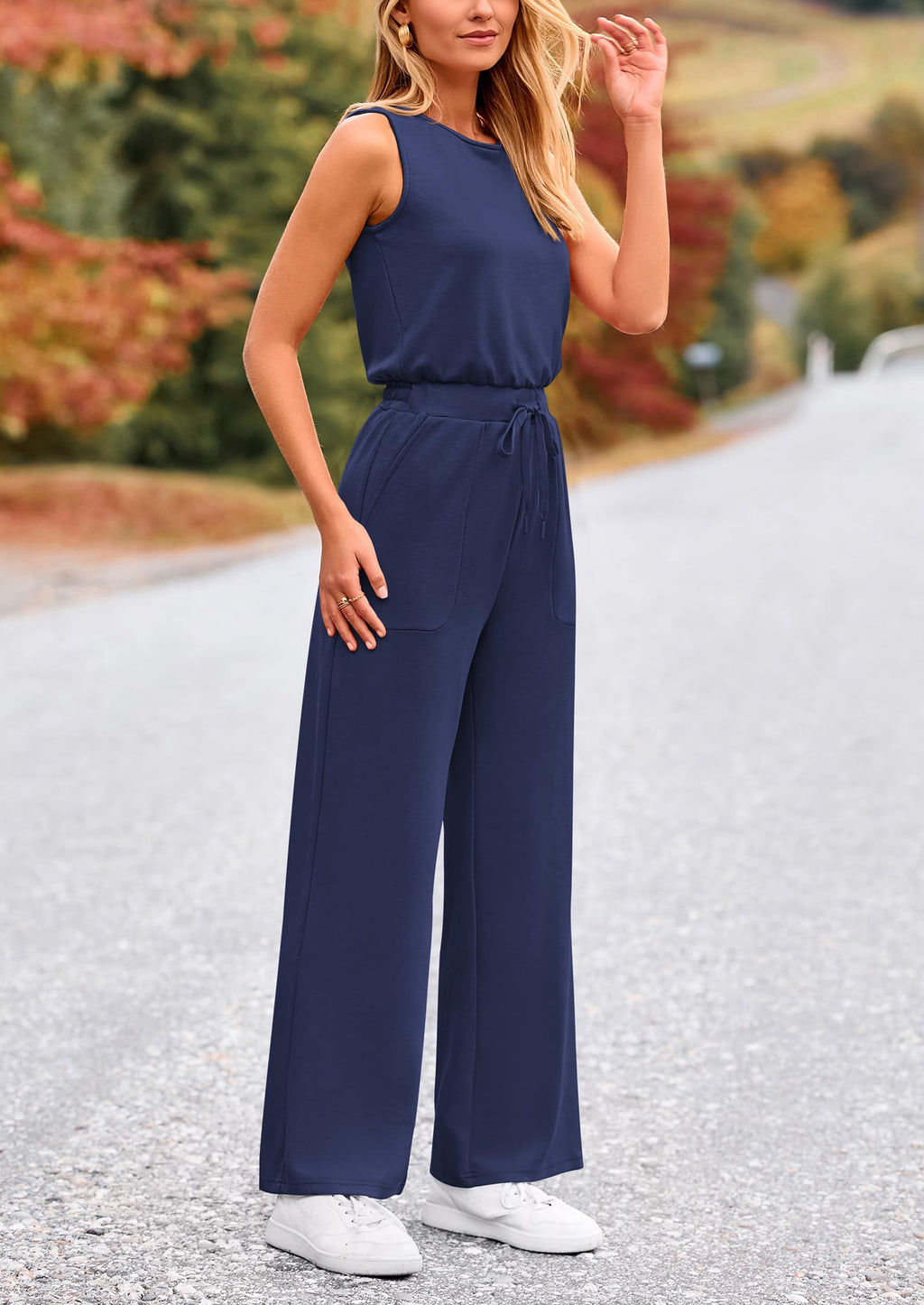 PRETTYGARDEN Jumpsuits for Women Casual 2026 Summer Sleeveless Wide Leg Pants Rompers One Piece Beach Vacation Spring Outfits