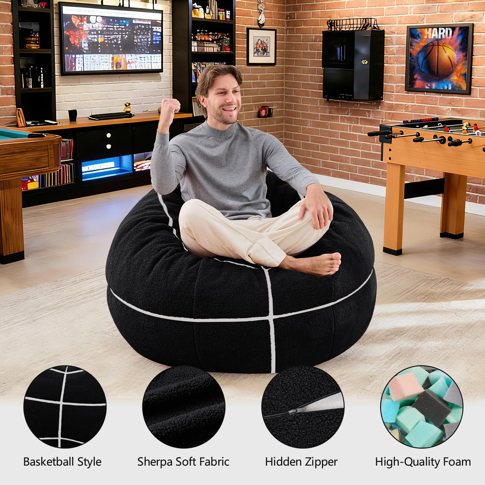 Sports Baseball Bean Bag Chair - Luxurious Bean Bag Chairs for Kids Teens Adults - Floor Sofa Couch with Filler - Plush BeanBag Furniture for Living Room Bedroom College Dorm - 32 Inch