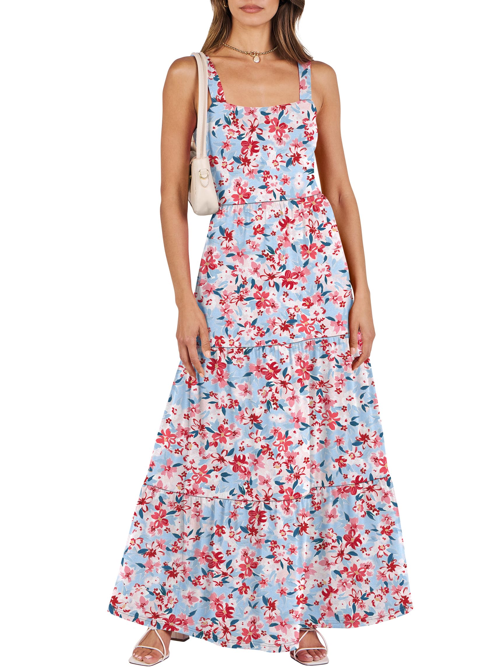 ANRABESS Women's Summer Casual Long Maxi Beach Vacation Dresses Sleeveless Square Neck Flowy Tiered Sun Dress with Pockets