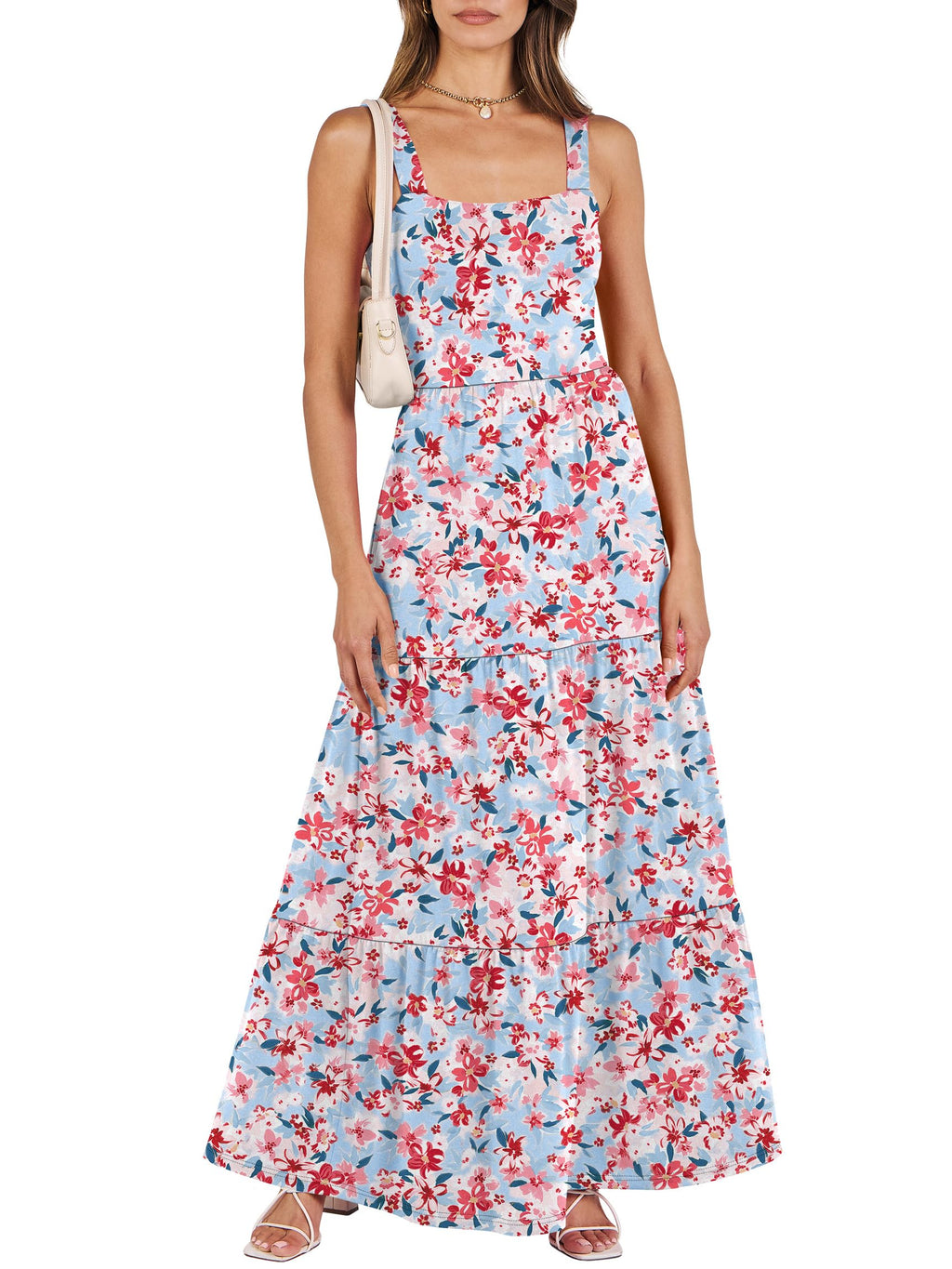 ANRABESS Women's Summer Casual Long Maxi Beach Vacation Dresses Sleeveless Square Neck Flowy Tiered Sun Dress with Pockets