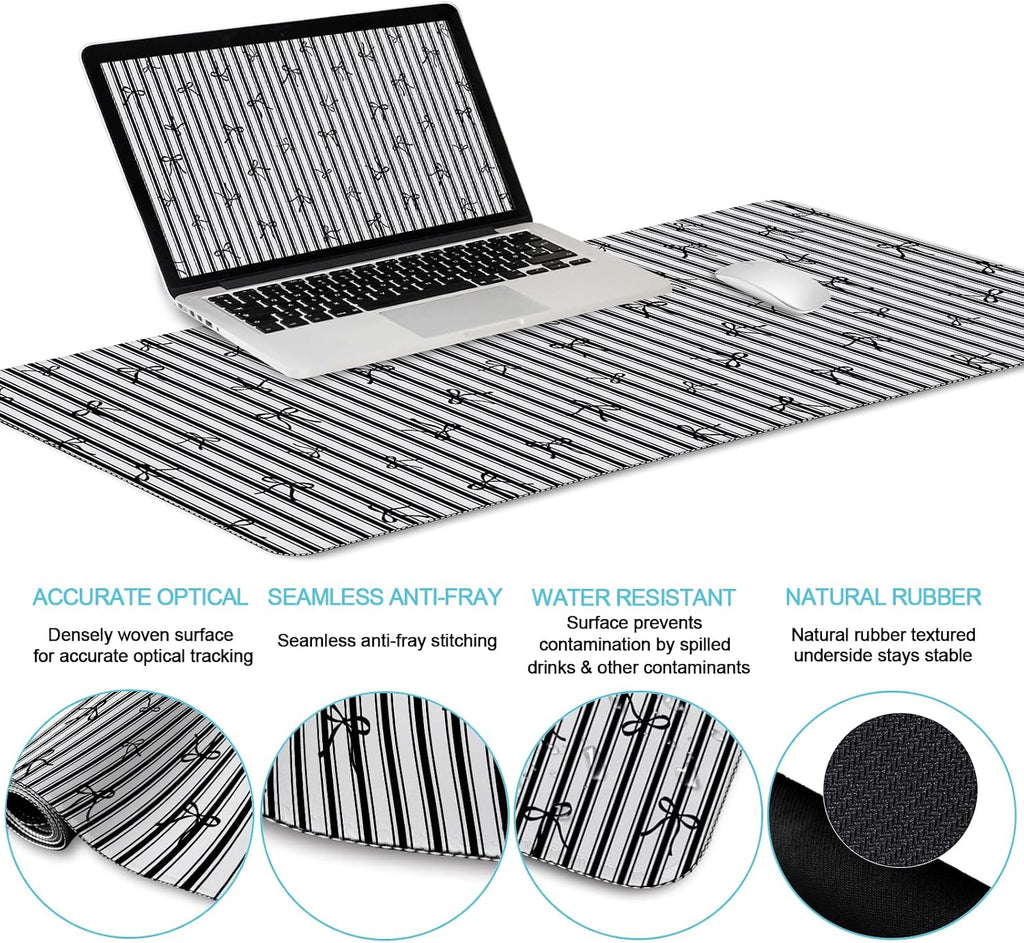 Black Striped Ergonomic Large Desk Mat Set with Wrist Rest