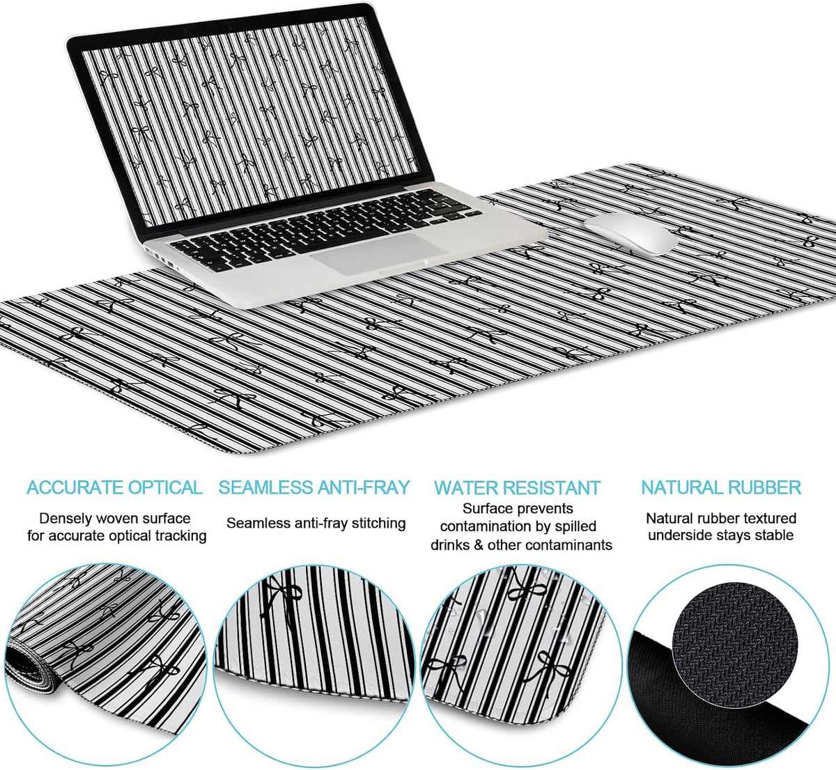 Black Striped Ergonomic Large Desk Mat Set with Wrist Rest