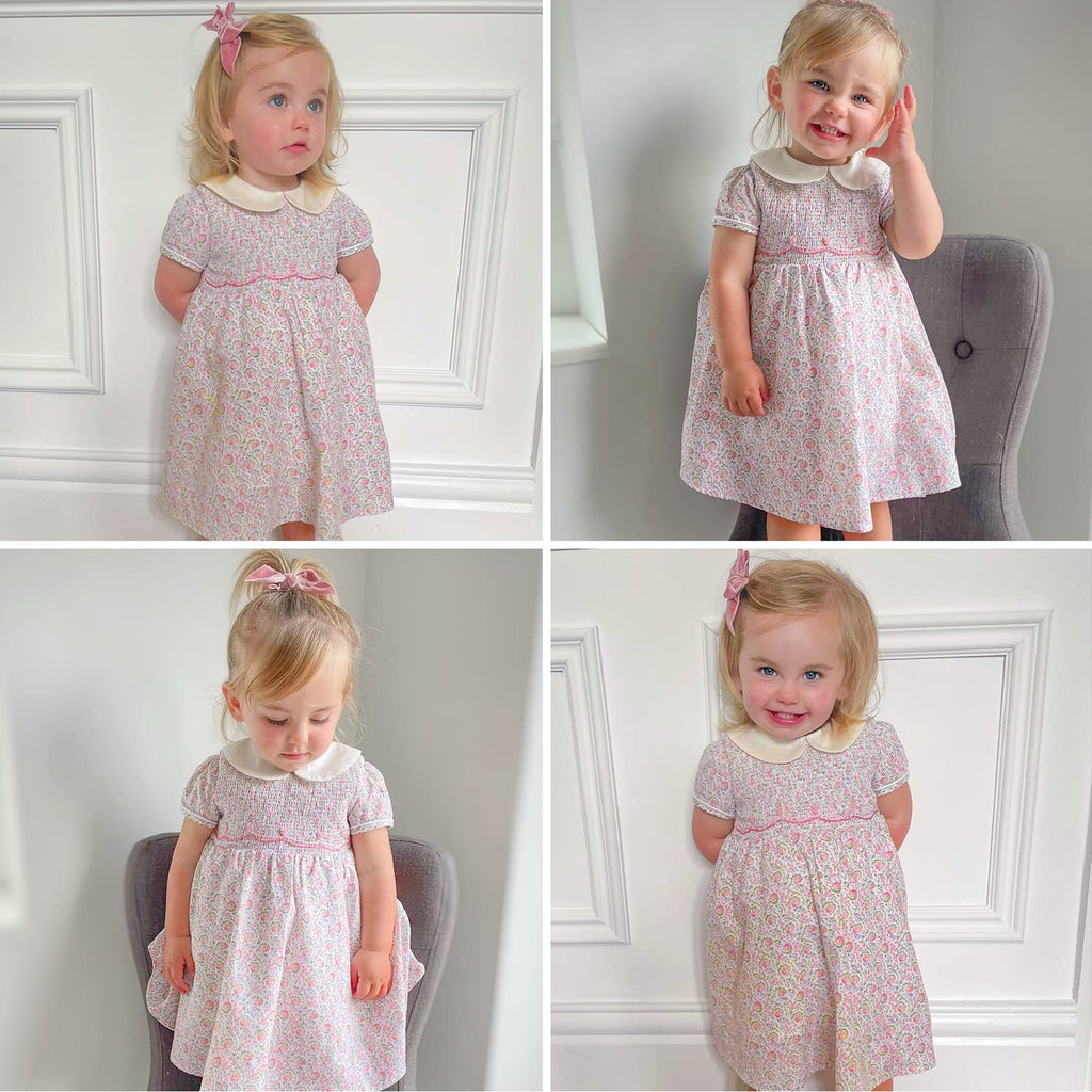 Simplee kids Baby Girl Smocked Dress Summer Casual Short Sleeve Dresses Floral Print Sundress Princess Dress for Toddlers