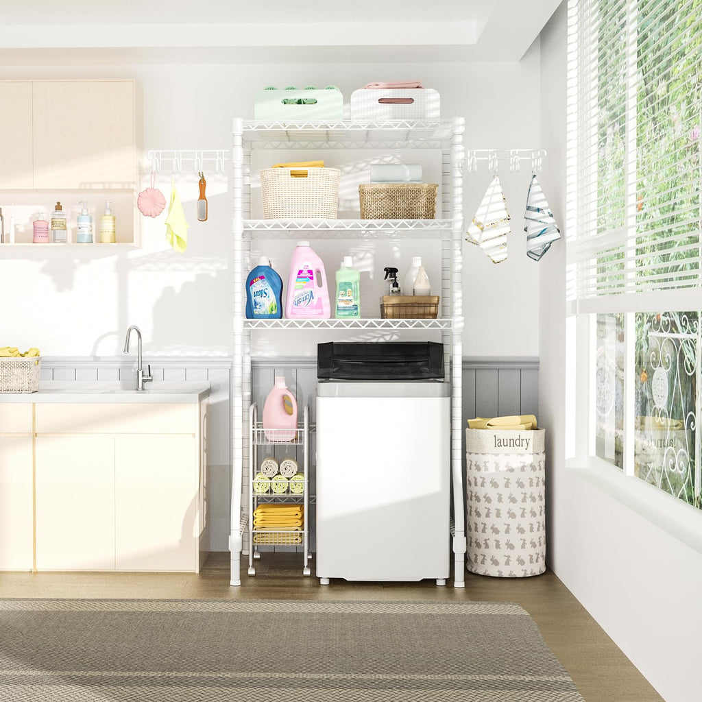 Ulif U8 Medium Laundry Room Storage Organizer, Over the Washer and Dryer Storage Shelves for Laundry Organization, 32.3”W x 17.3”D x 76.2”H, Suit Washing Machine Width within 29.9”, Hold 304 lb, Black