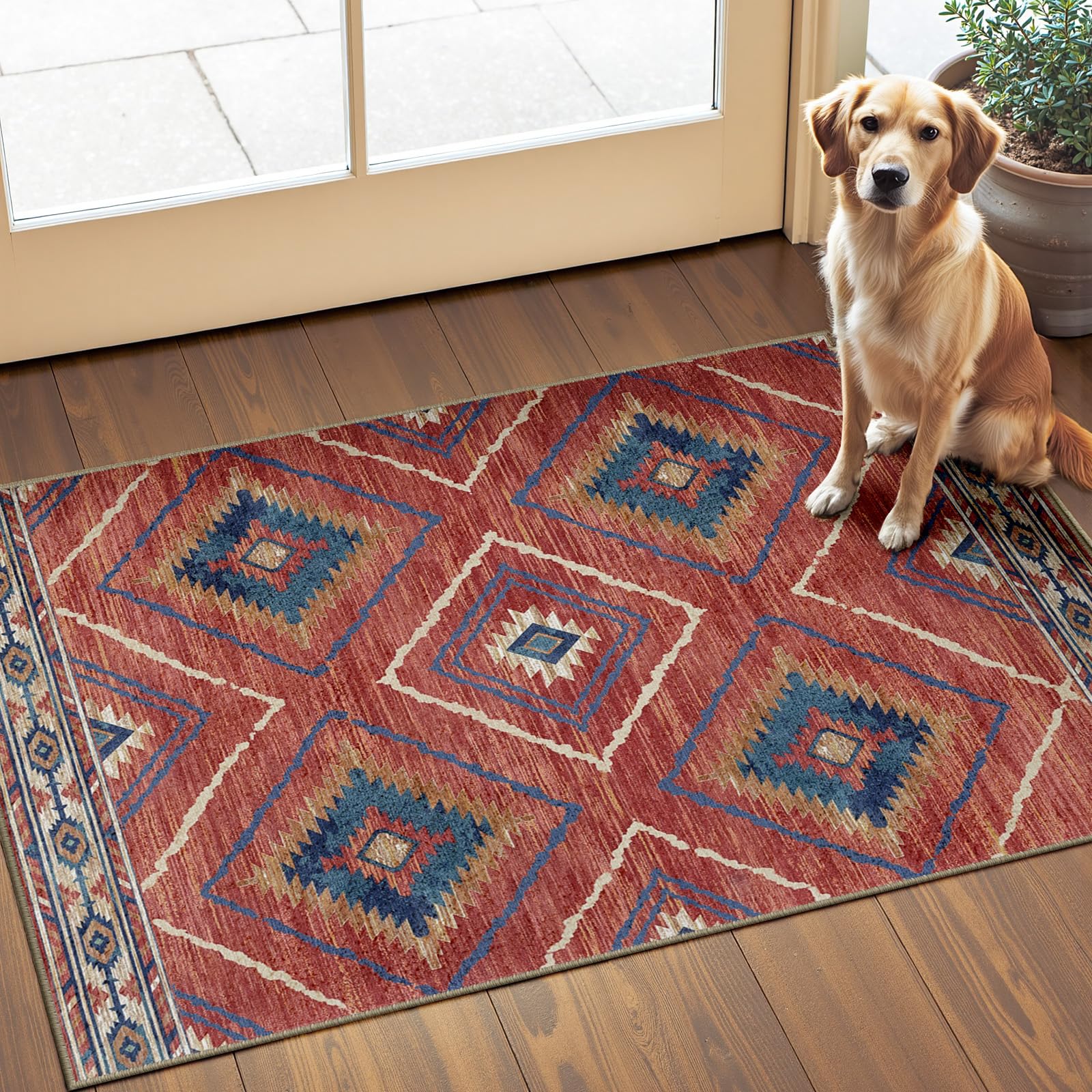 BESTSWEETIE Area Rug 2x3 Rug Machine Washable Non-Slip Low Pile Print Pattern Western Rug for Living Room Bedroom Entryway Tribal Series-Abstract/Cowhide