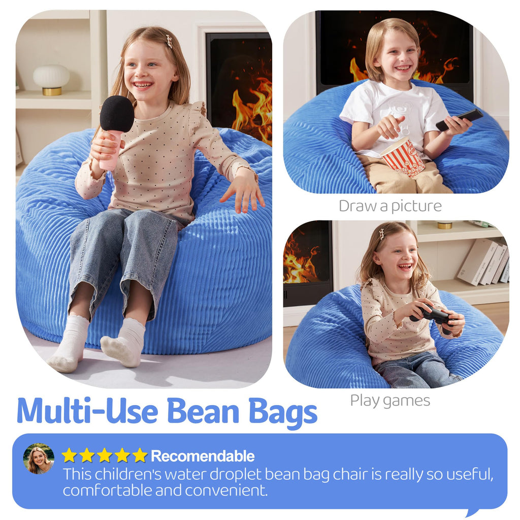 Homguava Bean Bag Chair,Teardrop Bean Bags Small Beanbag Chair with Memory Foam Filled and Ultra Soft Corduroy Cover for Living Room, Bedroom (Black 2FT)