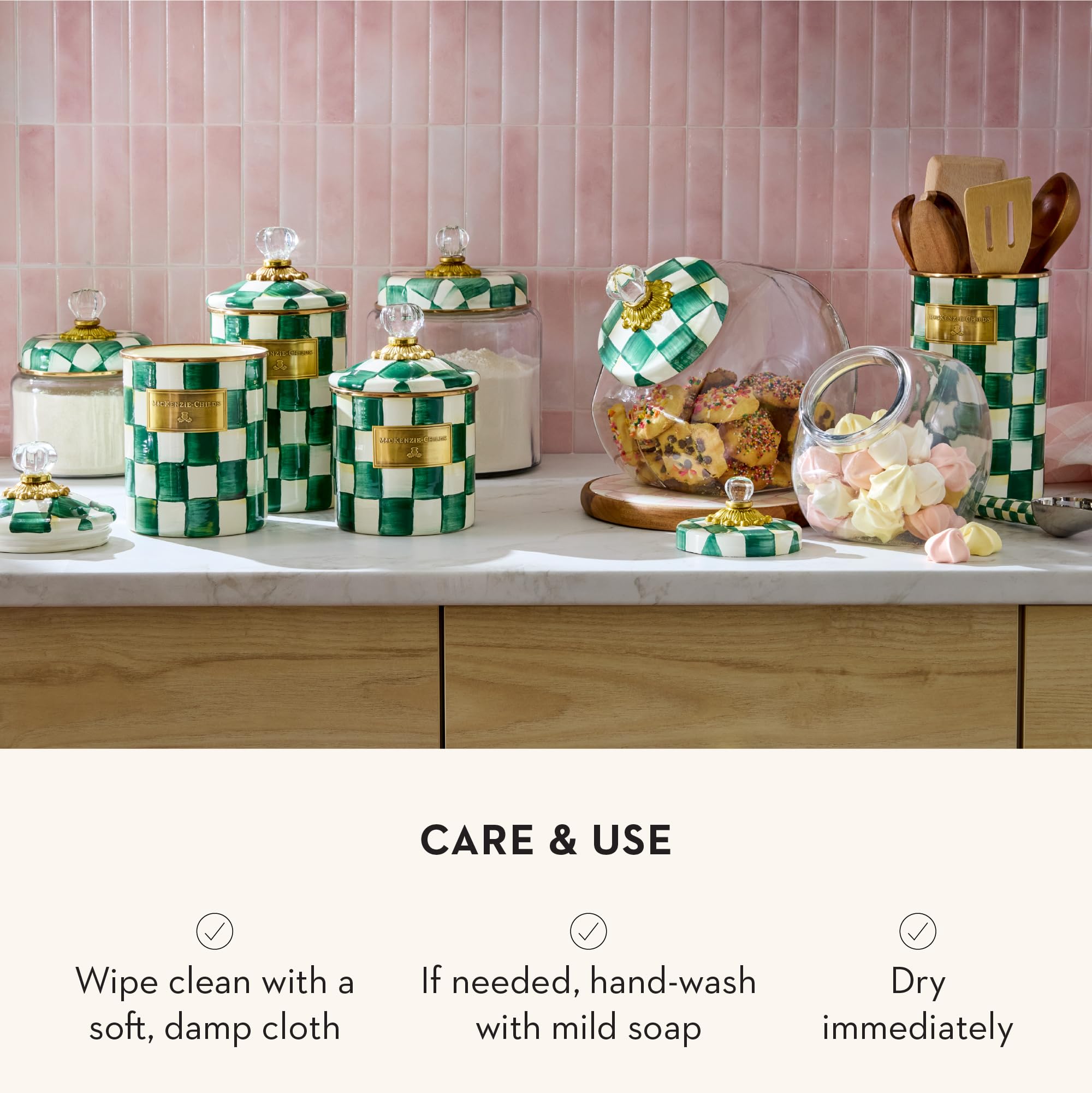 MACKENZIE-CHILDS Enamel Utensil Holder, Stylish Kitchen Countertop Organizer, Wild Rose Brown