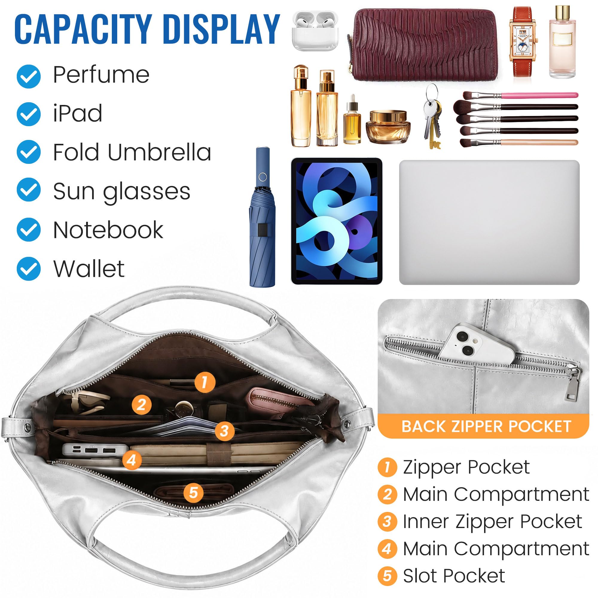 KOGTLA Medium Vegan Leather Purses for Women with Detachable Satchel Strap, Ladies Handbags, Tote Hobo Bags with Two-Handle