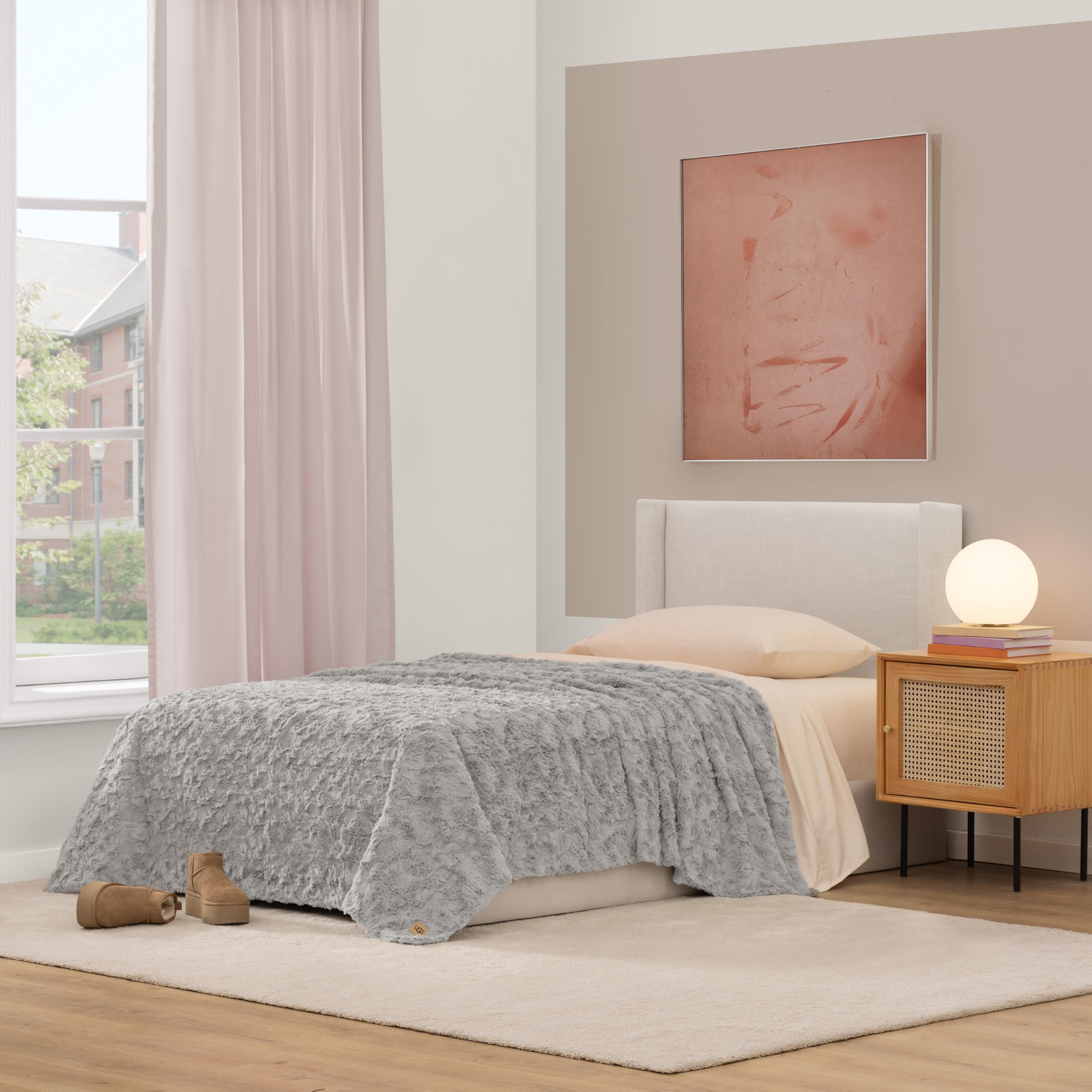 UGG Adalee Faux Fur Twin Size Blanket, Warm Cozy Blanket, Extra Large Throw for Sofa, Washable Bedding for Twin XL Size Bed, Cute Room Decor, 66" x 90", Oyster Brown