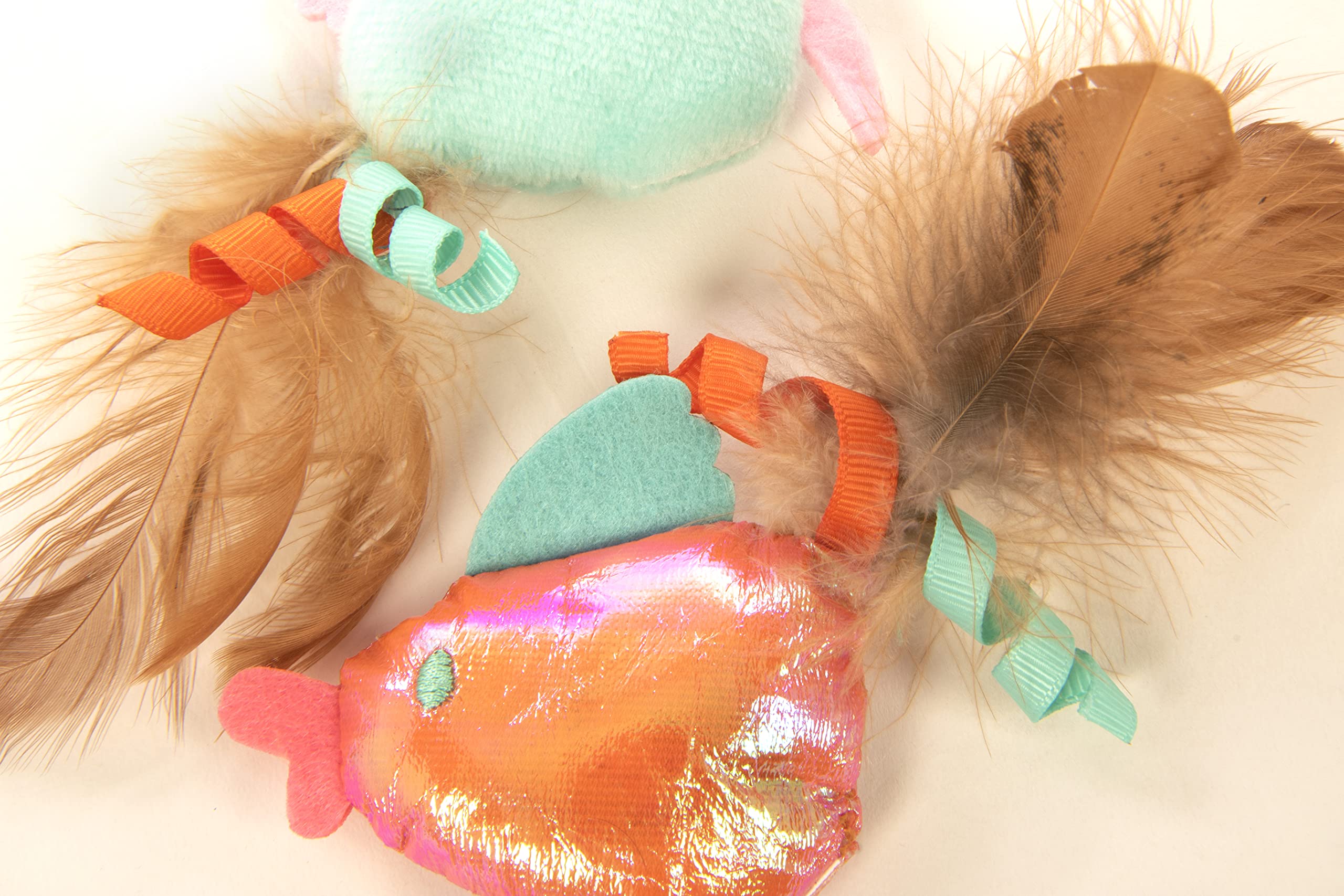 SmartyKat (2 Count) Silly Swimmers Crinkle Plush Catnip Cat Toys - Orange/Turquoise, 2 Count