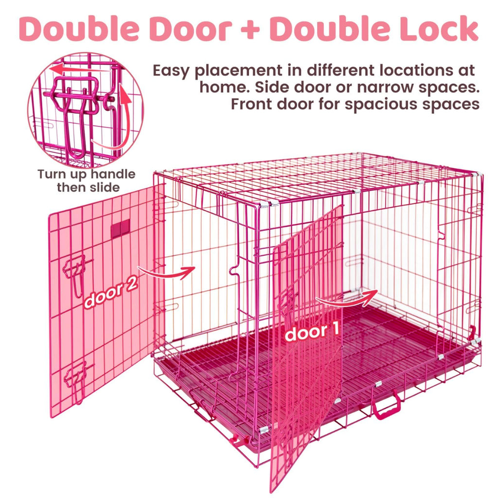 HOMEY PET 24" Gold Color Folding Design Dog Crate Puppy Ertra Small Breed Dog Kennels with Removable Floor Grid and Pull Out Tray, Dog Cage Copper Gold Finish