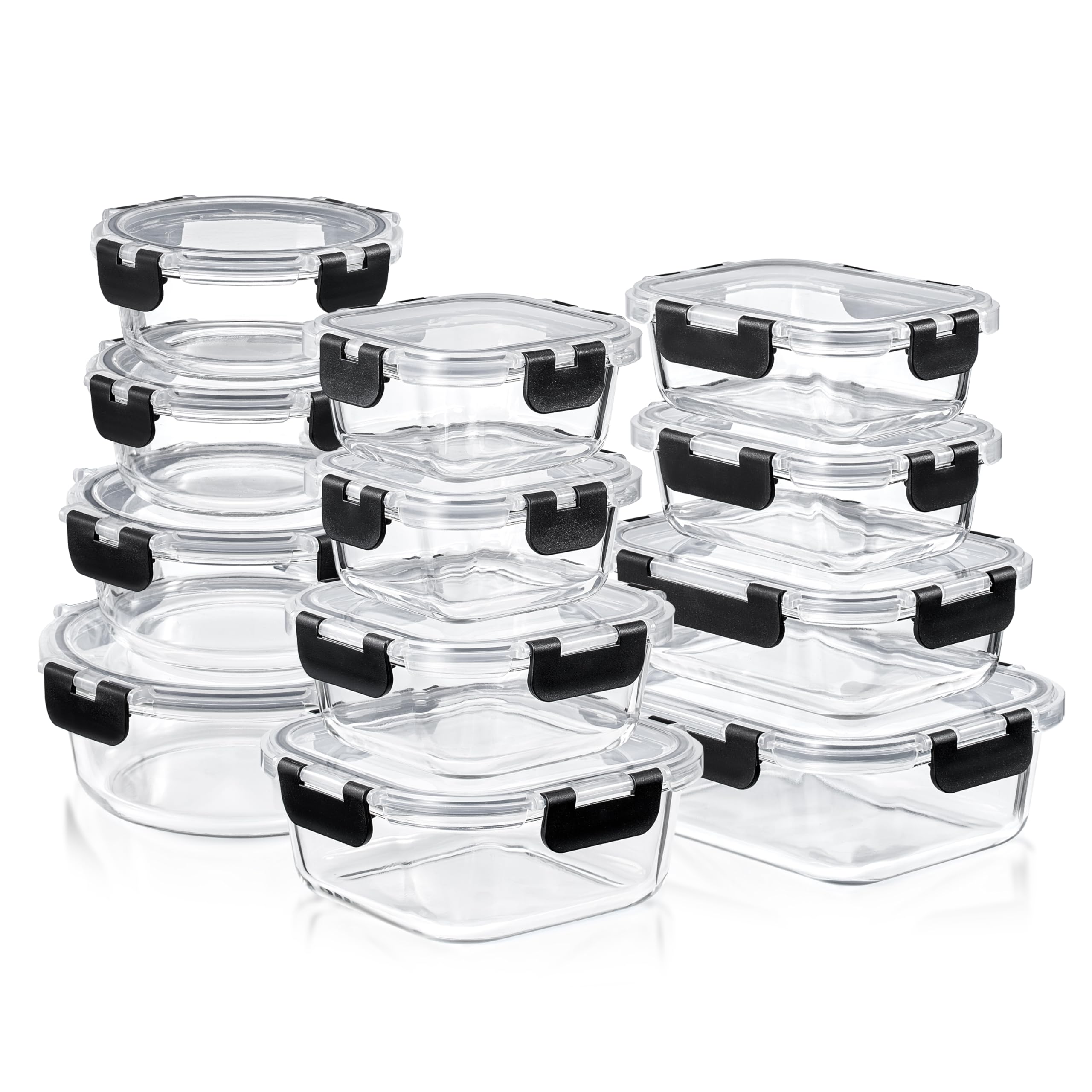 Sorbus 20pc Glass Meal Prep Containers Set – 10 Glass Food Storage Containers (21.3oz, 2.6 Cups) with Airtight Lids – Freezer, Dishwasher, and Oven Safe – Reusable Containers for Meal Prep and Storage